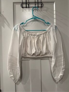Zara White Off-Shoulder Cropped Peasant Top